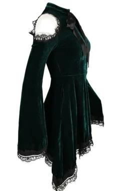 Restyle GREEN GAYA DRESS Velvet tunic with bow and side pockets