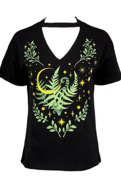 Restyle Herbal T-shirt with a choker and fern leaf