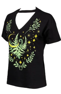 Restyle Herbal T-shirt with a choker and fern leaf