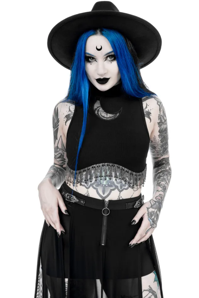 Restyle JASMIN CRESCENT TOP Crop top with black zircons