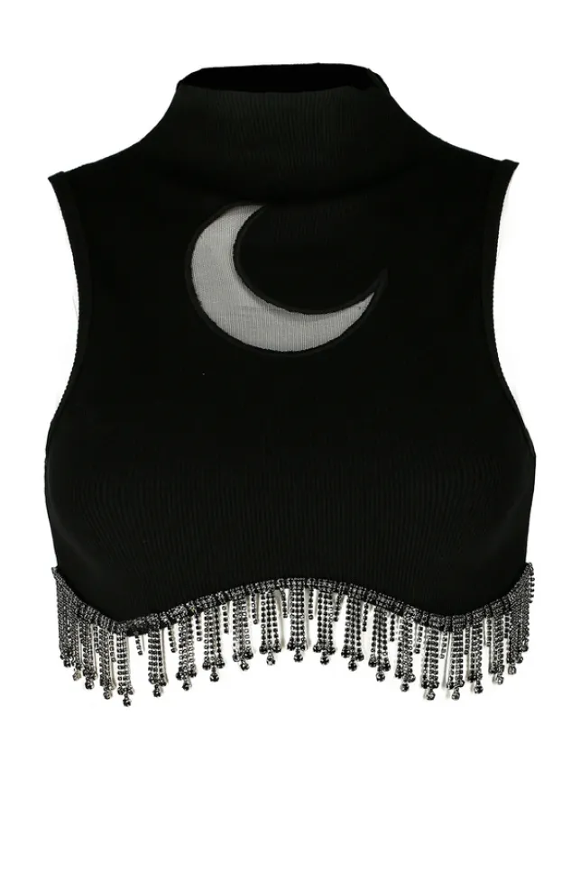 Restyle JASMIN CRESCENT TOP Crop top with black zircons