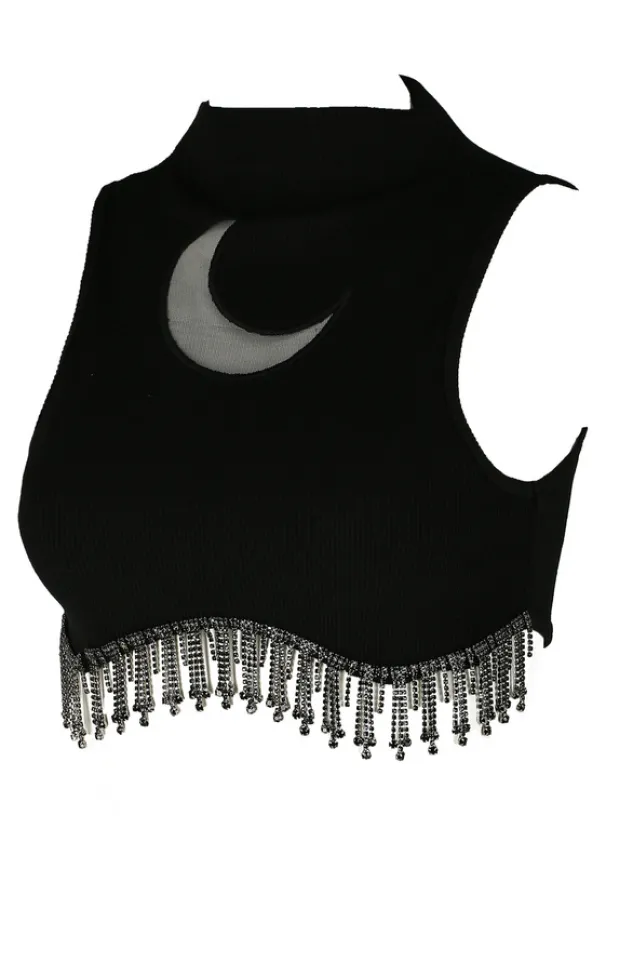 Restyle JASMIN CRESCENT TOP Crop top with black zircons