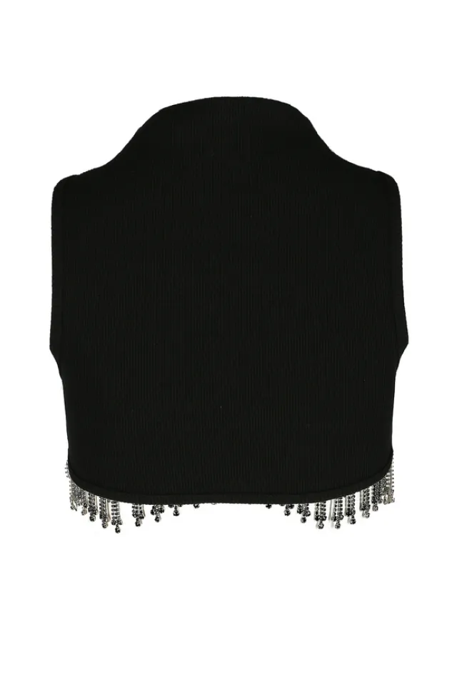 Restyle JASMIN CRESCENT TOP Crop top with black zircons