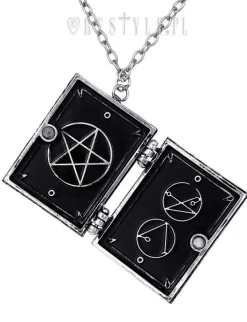 Restyle Locket pendant, book shaped necklace, occult jewellery, crescent "NECRONOMICON BOOK"