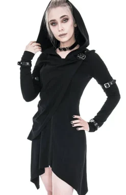 Restyle Long asymmetric Black Hecate Draped Hoodie