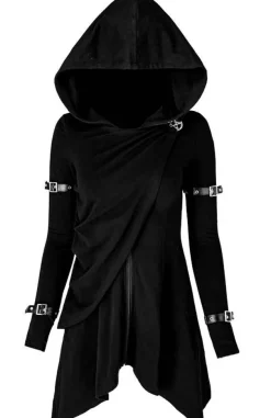 Restyle Long asymmetric Black Hecate Draped Hoodie