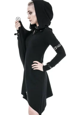 Restyle Long asymmetric Black Hecate Draped Hoodie