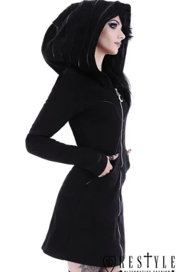 Restyle Long jacket with oversized hood, black riding hood, moon "LAYERED HOODIE"
