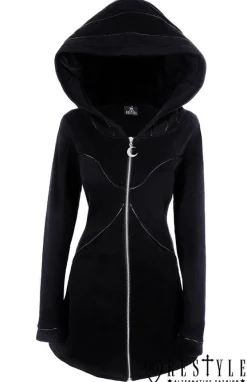 Restyle Long jacket with oversized hood, black riding hood, moon "LAYERED HOODIE"