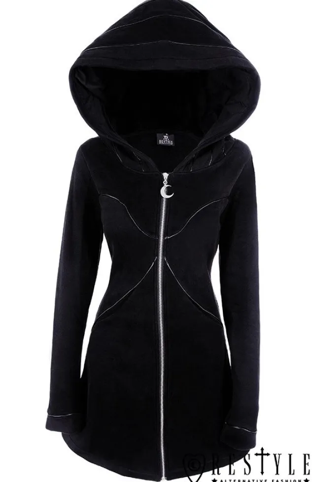 Restyle Long jacket with oversized hood, black riding hood, moon "LAYERED HOODIE"