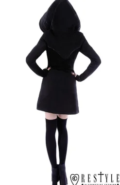 Restyle Long jacket with oversized hood, black riding hood, moon