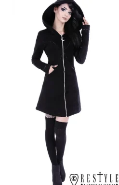 Restyle Long jacket with oversized hood, black riding hood, moon