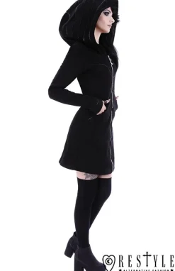 Restyle Long jacket with oversized hood, black riding hood, moon