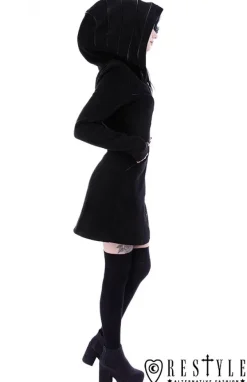 Restyle Long jacket with oversized hood, black riding hood, moon