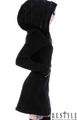 Restyle Long jacket with oversized hood, black riding hood, moon