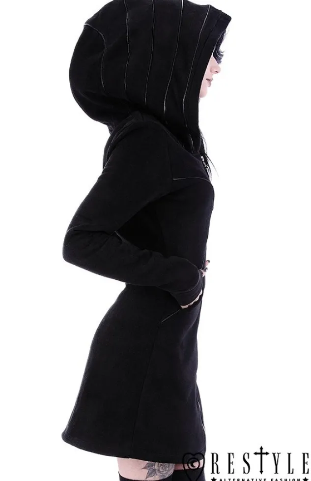 Restyle Long jacket with oversized hood, black riding hood, moon "LAYERED HOODIE"