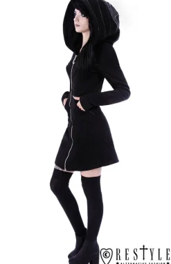 Restyle Long jacket with oversized hood, black riding hood, moon