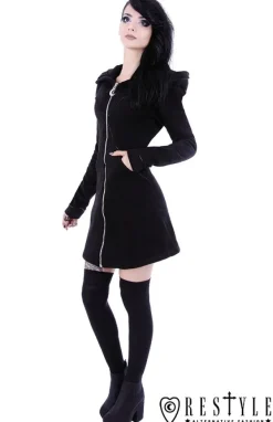 Restyle Long jacket with oversized hood, black riding hood, moon