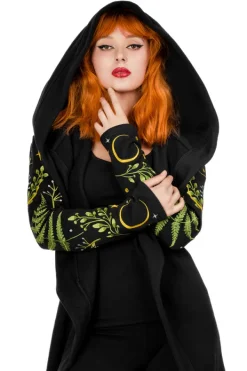 Restyle Long pagan HERBAL Hoodie with fern and crescent oversized hood