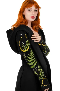 Restyle Long pagan HERBAL Hoodie with fern and crescent oversized hood