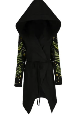 Restyle Long pagan HERBAL Hoodie with fern and crescent oversized hood