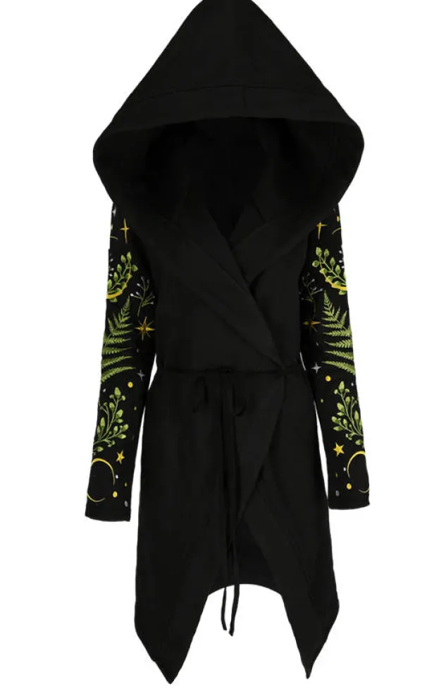 Restyle Long pagan HERBAL Hoodie with fern and crescent oversized hood