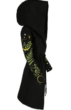 Restyle Long pagan HERBAL Hoodie with fern and crescent oversized hood