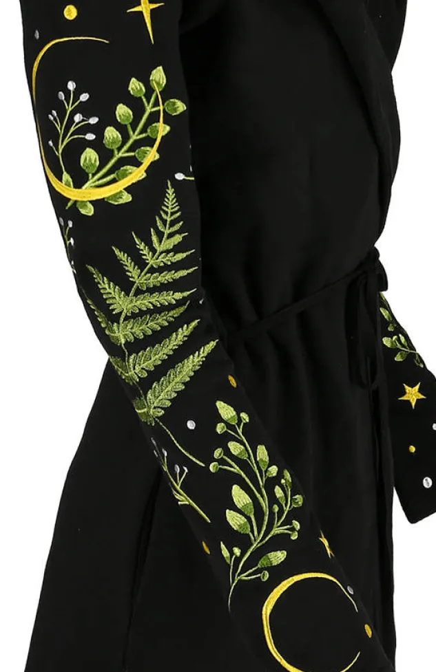 Restyle Long pagan HERBAL Hoodie with fern and crescent oversized hood