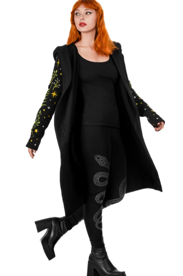 Restyle Long pagan HERBAL Hoodie with fern and crescent oversized hood