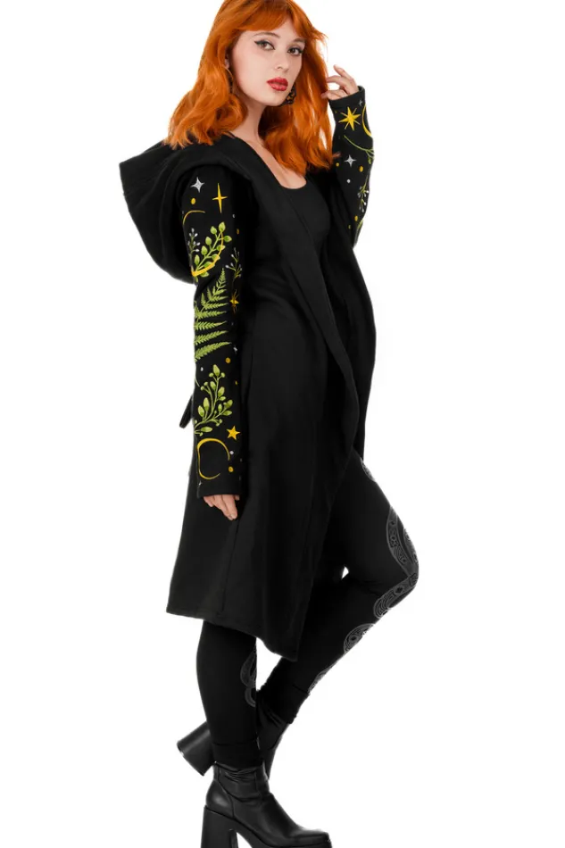Restyle Long pagan HERBAL Hoodie with fern and crescent oversized hood