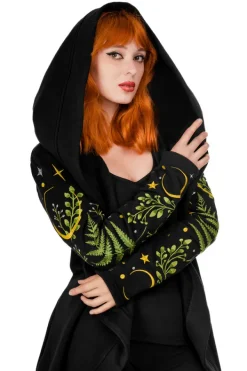 Restyle Long pagan HERBAL Hoodie with fern and crescent oversized hood