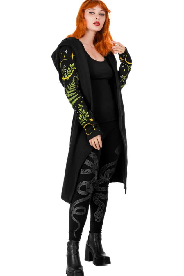 Restyle Long pagan HERBAL Hoodie with fern and crescent oversized hood
