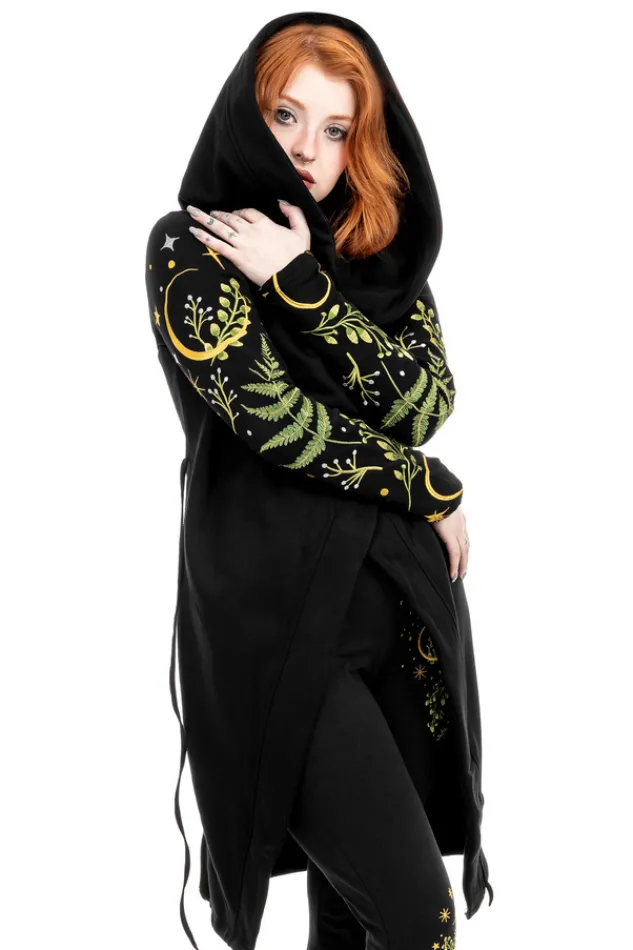Restyle Long pagan HERBAL Hoodie with fern and crescent oversized hood