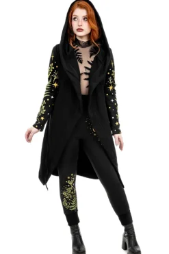 Restyle Long pagan HERBAL Hoodie with fern and crescent oversized hood