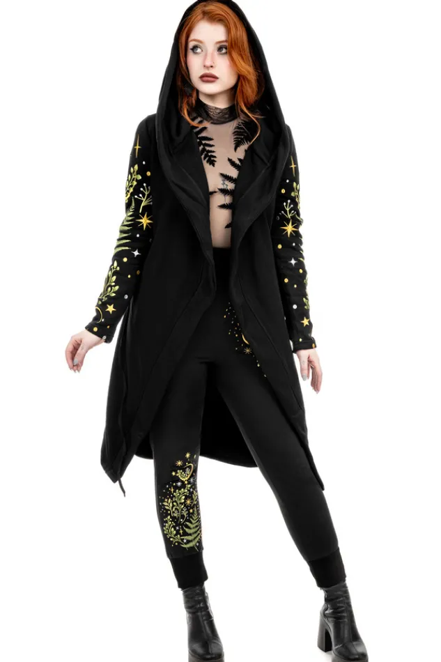 Restyle Long pagan HERBAL Hoodie with fern and crescent oversized hood