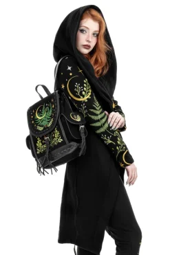 Restyle Long pagan HERBAL Hoodie with fern and crescent oversized hood