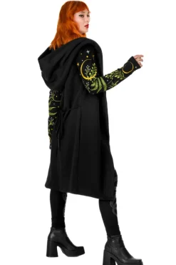 Restyle Long pagan HERBAL Hoodie with fern and crescent oversized hood