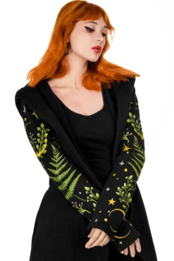 Restyle Long pagan HERBAL Hoodie with fern and crescent oversized hood