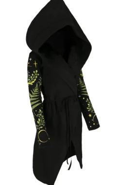Restyle Long pagan HERBAL Hoodie with fern and crescent oversized hood