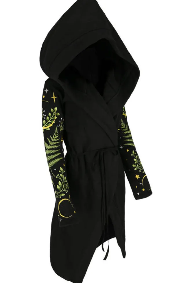 Restyle Long pagan HERBAL Hoodie with fern and crescent oversized hood