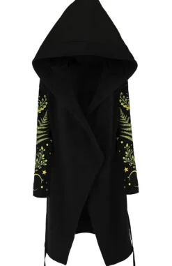 Restyle Long pagan HERBAL Hoodie with fern and crescent oversized hood