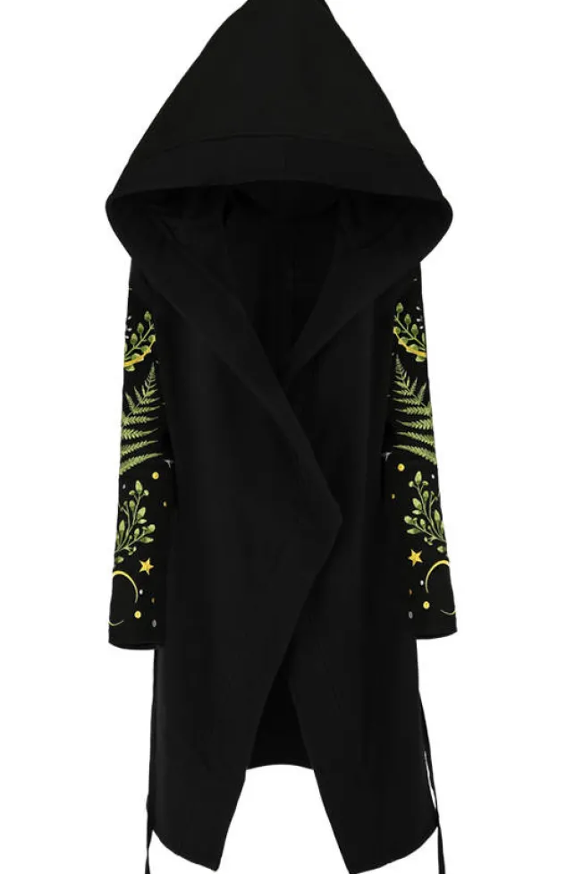 Restyle Long pagan HERBAL Hoodie with fern and crescent oversized hood
