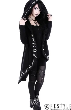 Restyle Long, Runic jacket with oversized hood 