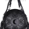 Restyle Moon embroidery handbag, witchy purse with moon & tessels "HENNA BLACK ROUND BAG"