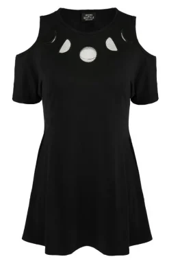 Restyle Moon Phases Tunic with cold shoulder, Mesh Moon Dress