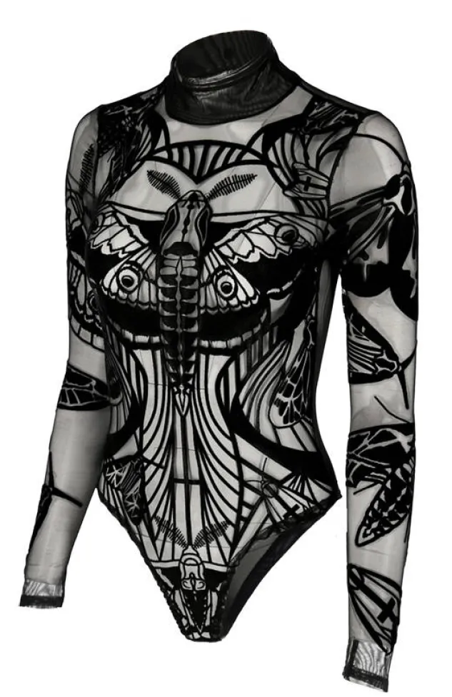 Restyle MOTH CONTOUR MESH FLOCKED BODYSUIT