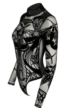 Restyle MOTH CONTOUR MESH FLOCKED BODYSUIT