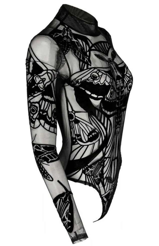 Restyle MOTH CONTOUR MESH FLOCKED BODYSUIT