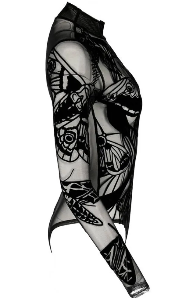 Restyle MOTH CONTOUR MESH FLOCKED BODYSUIT