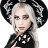 Restyle Pagan Hat with wide brim, wool, Antlers and pentacle